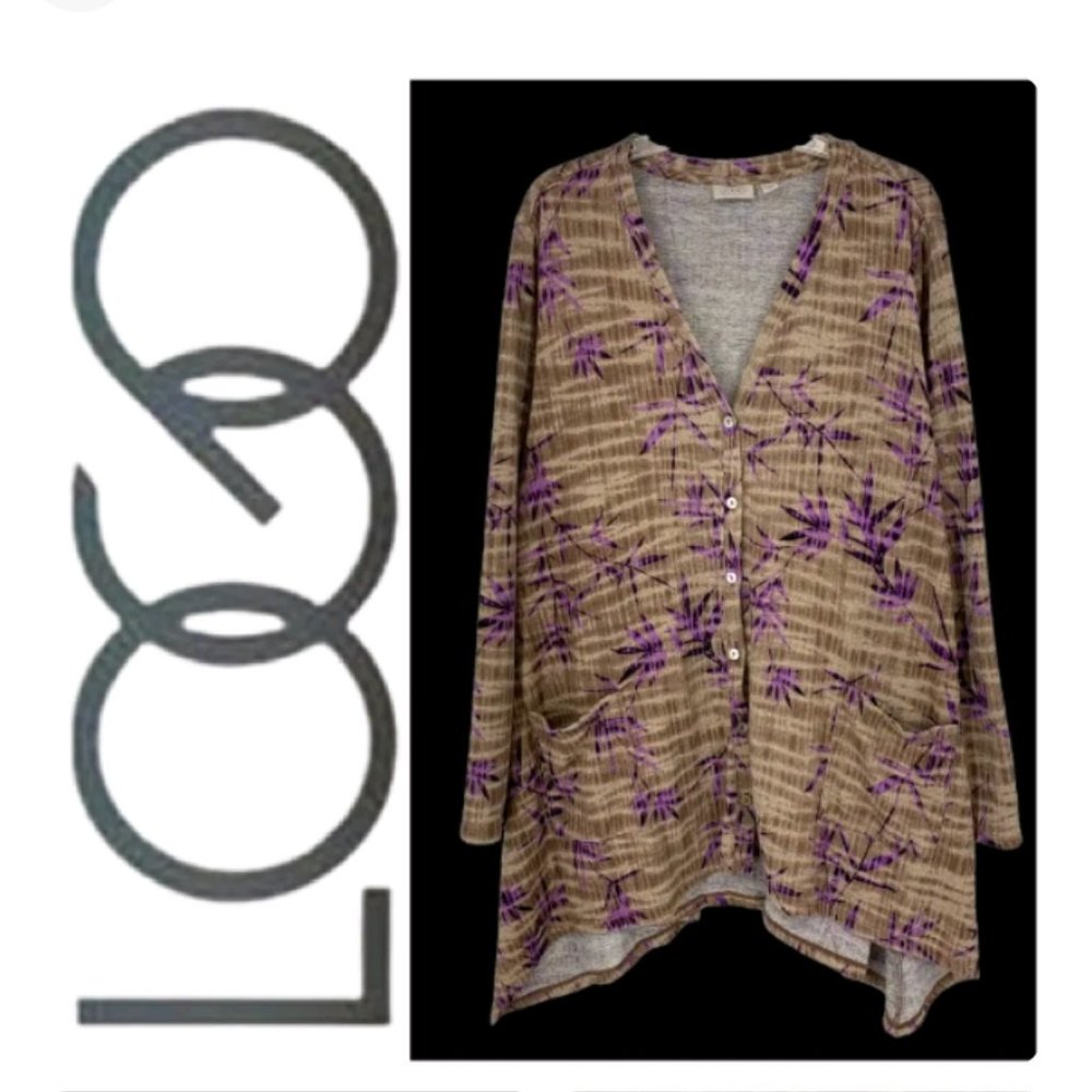 LOGO by Lori Goldstein Bamboo Print Cardigan Size Small